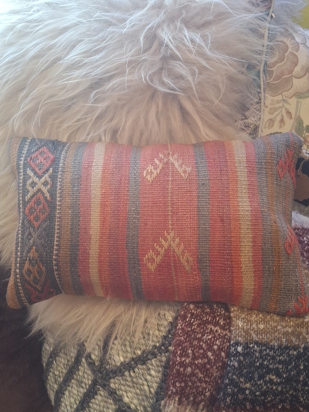 Handwoven Striped Lumbar Pillow in Rust and Blue By Loloi